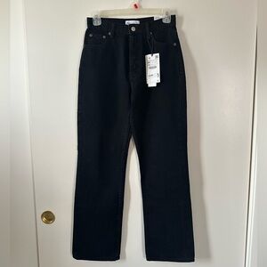 NWT Zara Black Women's denim Jeans Straight fit size 26 waist w/button fly